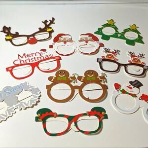 CHRISTMAS PROP GLASSES for Photo Booth Party Selfies Set of 9 NEW
